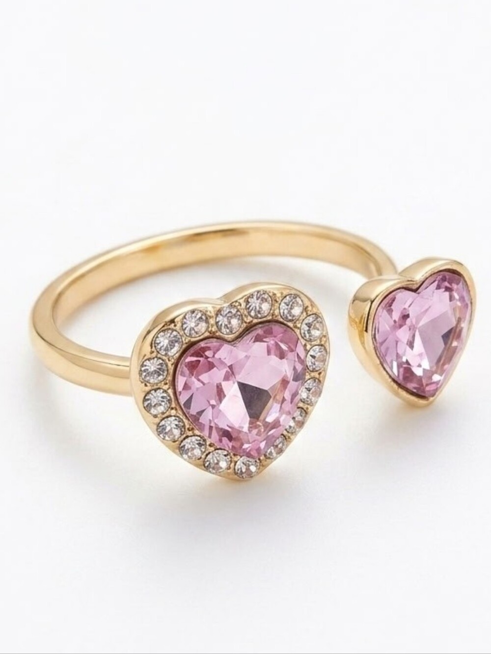 Gold Heart Ring with Pink Crystal Accents NWOT
